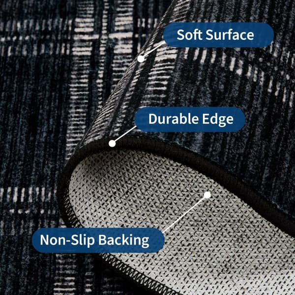 ternet tæppe - Vaskbart løber til entreen - 100 % polyester - Gummibagside - Lav luv - 60 × 230 cm - Sort