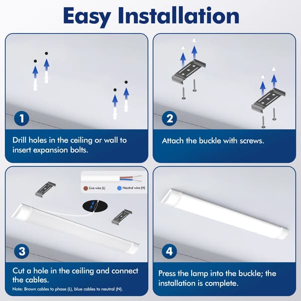 Anslutningsbart LED-ljusrör - 120 cm - 40 W - 2-pack - 4500 K - Plast - Takmontering