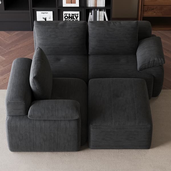 Modulär hörnsoffa - L-formad 2-sits soffa - Sammet - För vardagsrum - Kompakt bredd under 200 cm - Enkel montering - Grå