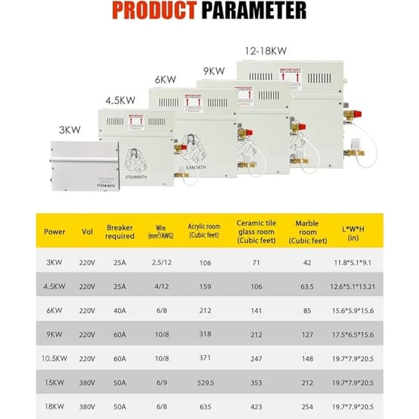 Dampgenerator til sauna og dampsbruser - Model ST-30 3 kW 220 V - Rustfrit stål - Indendørs montering - Digital controller - Tørkørselssikring - Bakterieresistent