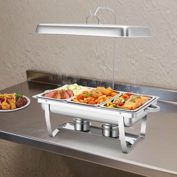 Rektangulær madvarmer - Chafing dish - Rustfrit stål - 56×35,5×7,5 cm - Med låg - Til buffet & catering
