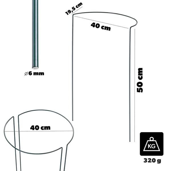 Växtstöd - Halvcirkelformat - 50 cm Höjd - 2-pack - Ljusgrön