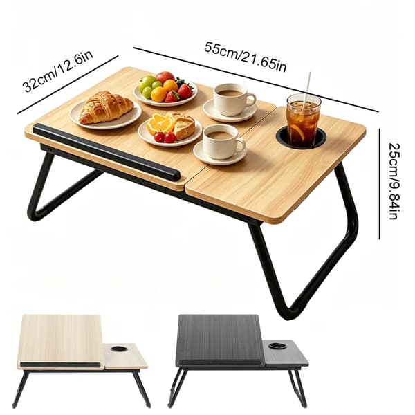 Laptopbord - Foldbart lap desk - Vippebart - Justerbart - Kopholder - Til seng og sofa - Valnød