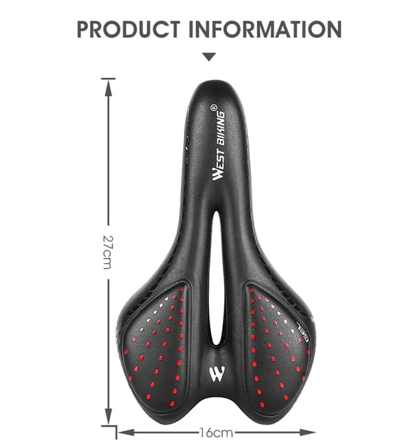 Cykelsadel - MTB-sadel - Gelpolstring - Skumpolstring - PU-læder - Sort