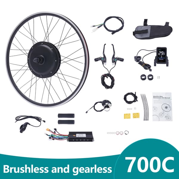 Elcykel ombygningssæt - Baghjulsnavmotor 700C - 48V - >400 W - Børsteløs - Integreret controller - Bremsesensor - Sort
