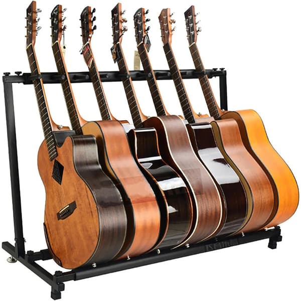 Gitarrställ - Fällbart gitarrack med 9 platser - Stålram - Skumskyddade hållare - För elgitarr och bas - Svart