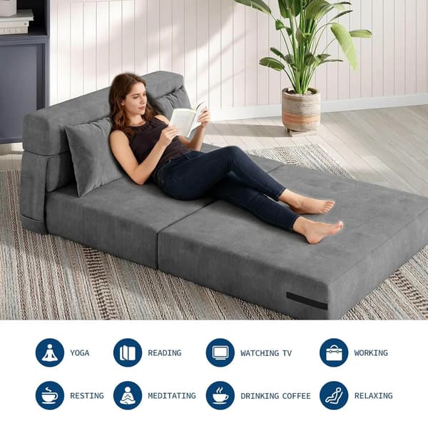 Fällbar bäddsoffa & fåtöljbädd - Konvertibel sovsoffa - Golvlounge med tuftning - Utfällbar design - Med kudde - Modern stil - Mörkgrå