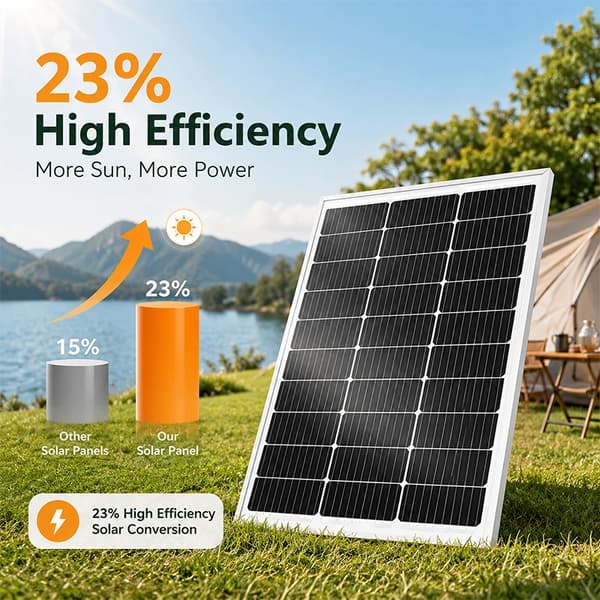 Solcellepanel 80 W - Rigid Solpanel - 5-i-1 DC Multikabel - Til Altan & Camping - Bærbar Til Power Station - Offgrid Nødstrøm