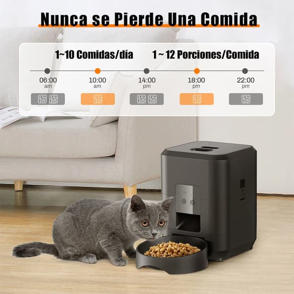 Automatisk kattefoderautomat - Foderdispenser - WiFi - Tidsindstilling - Portionskontrol - LCD-display - Genopladelig - Sort