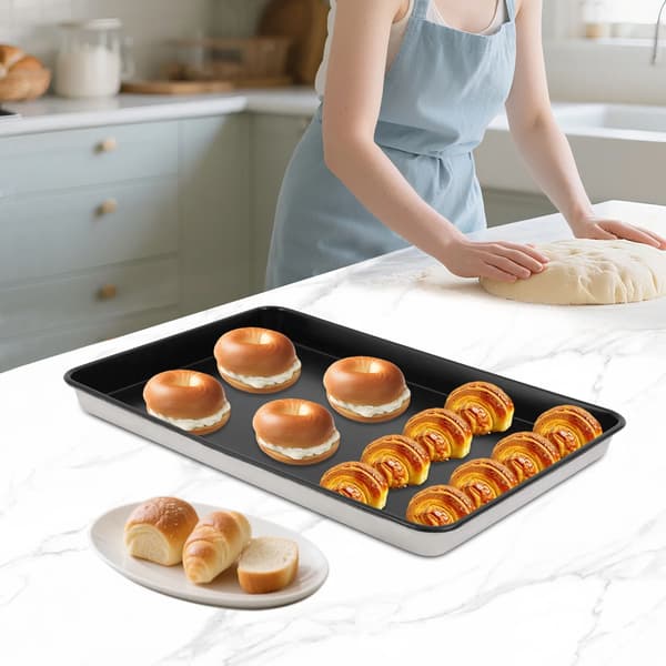 Bageplade - Rektangulær bageplade - Størrelse 60×40 cm - Non-stick belægning - Tykt kulstofstål - Til kage, brød, pizza - Sort