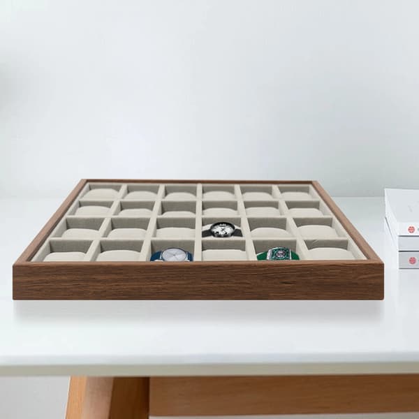 Klocklåda/Klockbox - Display/Smyckesförvaring - 24 fack - Rektangulär - Blandade material - Grå