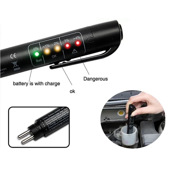 Bremsevæsketester - LED-tester - 5 LED-lamper - Til DOT3, DOT4 og DOT5