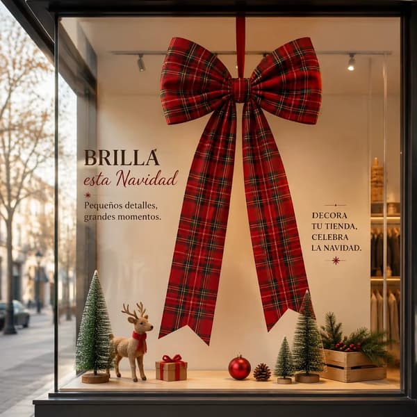 Stor rødternet julesløjfe - Julepynt til træ og dør - 120 cm - Polyester - 1 stk.