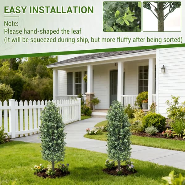 Tekoligusteri - Topiary-koristepuu - 90 cm - 2 kpl - Polyester - Ulkokäyttöön - Maapiikillä - Vihreä