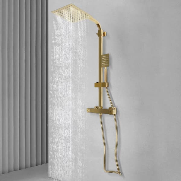 Regnbruser sæt - Termostat brusersystem - Bruserstang - Rustfrit stål & messing - 1,5 m slange - Guld