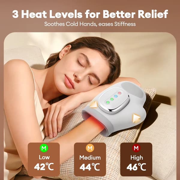 Massagehandske - Håndmassager - Luftkompression - Æltning - Vibration - USB-C - Hvid