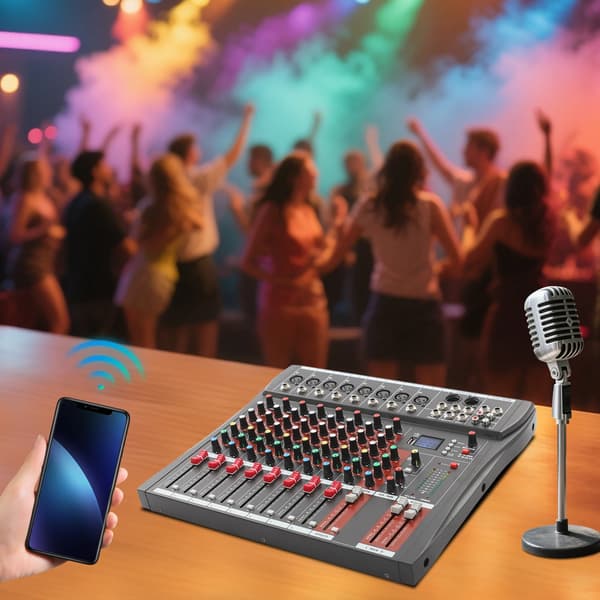 Lydmixer - 8-kanals mixerpult - Bluetooth & USB-lydkort - 48V fantomstrøm - 3-bånds EQ - FX-effektprocessor - Sort