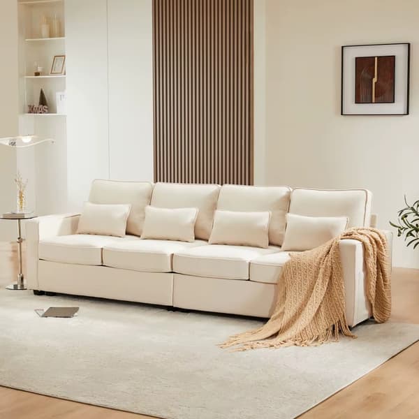 4-sitssoffa - U-formad linnesoffa - Modern stil - Armstödsfickor - 4 kuddar - Beige