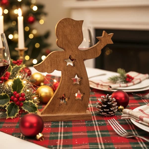 Julefigur i træ - Engel MANGO - 43 cm - Brun - Julepynt