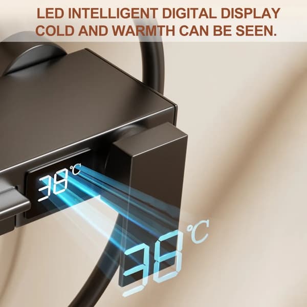 Smart digitalt brusesæt - Termostatisk regnbruser - Display - Loftbruser og håndbruser - Rustfrit stål - Lysegrå