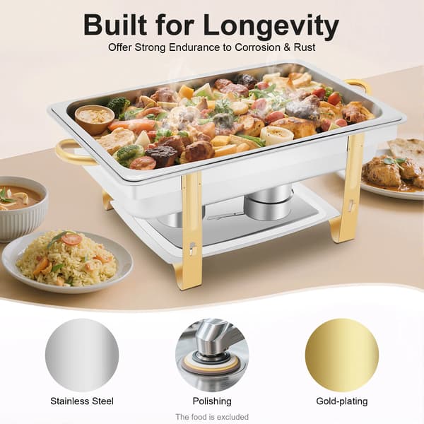 Chafing dish buffetvarmer - Rektangulær madvarmer i rustfrit stål - 9 l kapacitet - Bordmodel - Brænderopvarmning - Sølv
