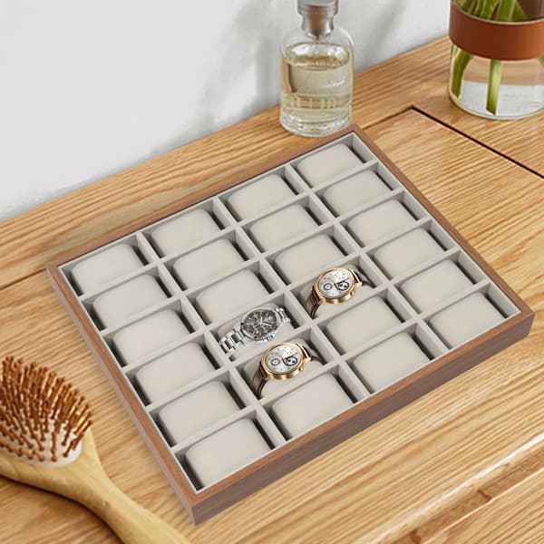Klocklåda/Klockbox - Display/Smyckesförvaring - 24 fack - Rektangulär - Blandade material - Grå