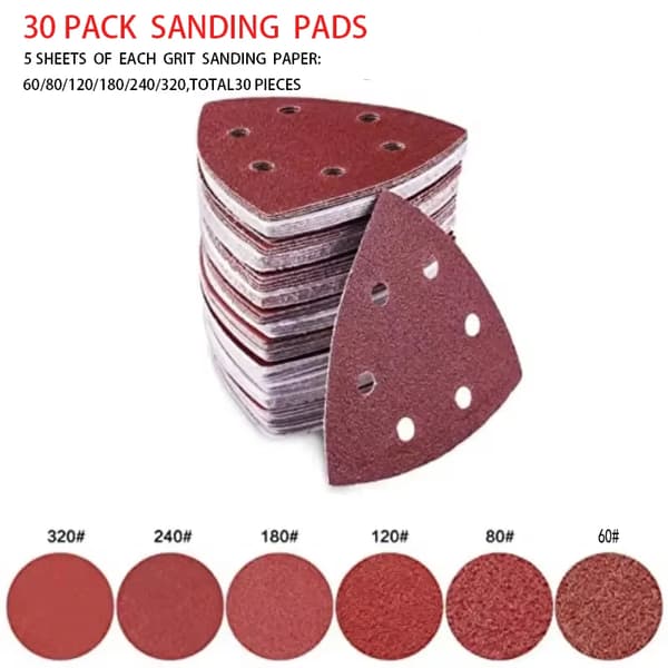 Slippapper för multislip - Triangulära slippads - 30-pack - 6 hål - Korn 60–320 - För deltalslip/mussslip