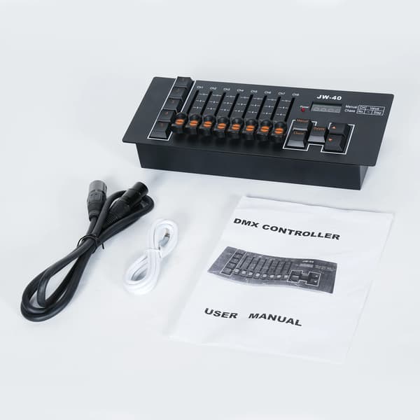 Mini DMX-controller - Scenelysstyring - Til Moving Head- og PAR-lamper - 2600 mAh-batteri - 6 timers drift - USB-C - Sort