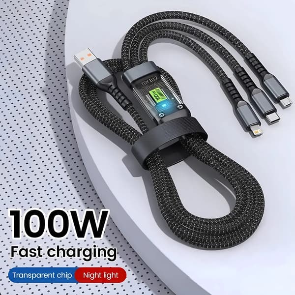 USB opladerkabel - USB A til Micro USB - Hurtig opladning 100 W 6A - Data- og synkkabel 1,2 m - Sort