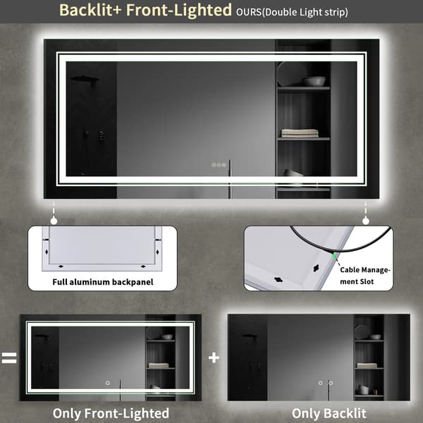 LED-badrumsspegel - 140 x 70 cm - Rektangulär - Fram- och bakbelyst - Imfri - Väggmonterad - Modern
