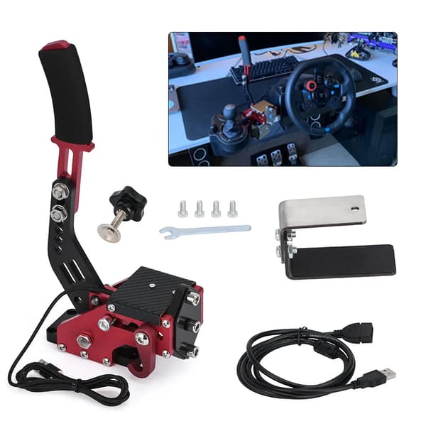 USB-handbroms - Simracing PC - 2‑i‑1 - 64‑bit - Kompatibel med G27/G29/G920 - Stöder Windows - För rattställ - Röd