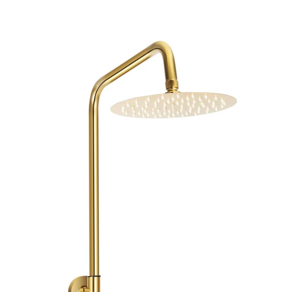 Brusersystem - Vægmonteret brusersæt - Højdejusterbar 80–117 cm - Regnbruser + håndbruser - 20 cm brusehoved - Rustfrit stål - Guld