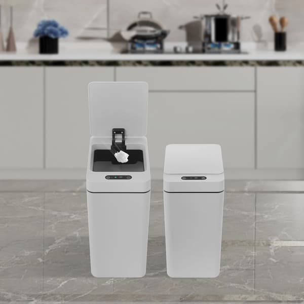 Soptunna med sensor - Induktionssensor - 2-pack - 12 L - Batteridriven - Beröringsfri IR - IPX5 vattentät - Rektangulär ABS - Grå