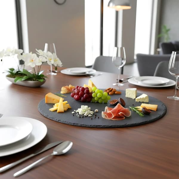 Serveringsbakke i skifersten - Rund - 30 cm - Sort