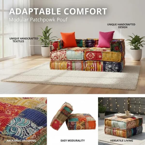 Modulär 2-sits sittpuff - Soffpall plast - Patchworkdesign - 140 x 70 x 58 cm - Röd