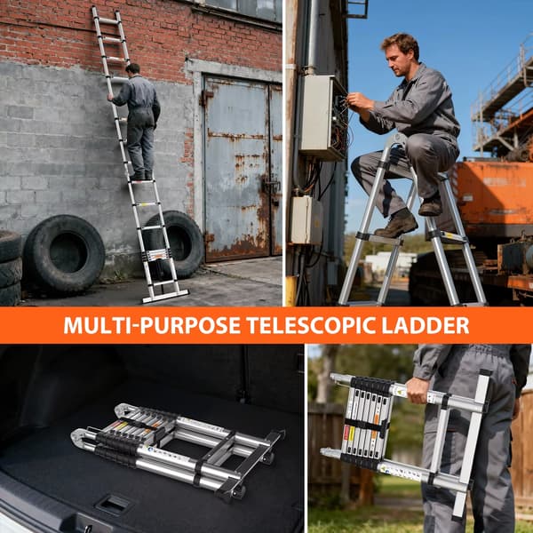 Teleskopstige - Teleskopisk stige - Rustfrit stål - 2,6 m