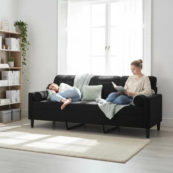 3-personers sofa - Moderne sofa - 197x77x80 cm - Solid træramme - Bløde sæder & 2 pyntepuder - Armygrøn