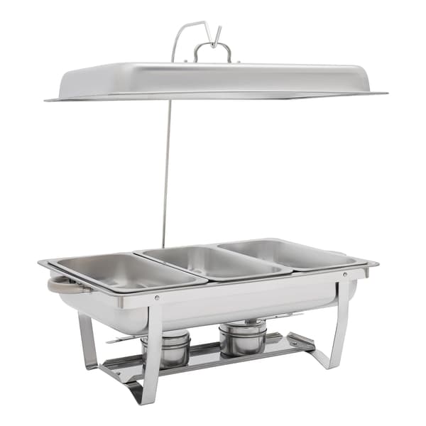 Buffet-madvarmer i rustfrit stål - Rektangulær chafing dish - 3 bakker - Med låg - Til catering & buffet - Sølv
