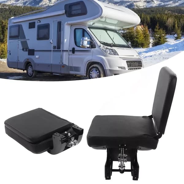 Autocamper Bus Klapsæde - Foldbart Sæde - Automatisk Tilbagefjeder - Kraftig Polstring - Læderbetræk - Stålramme - Sort