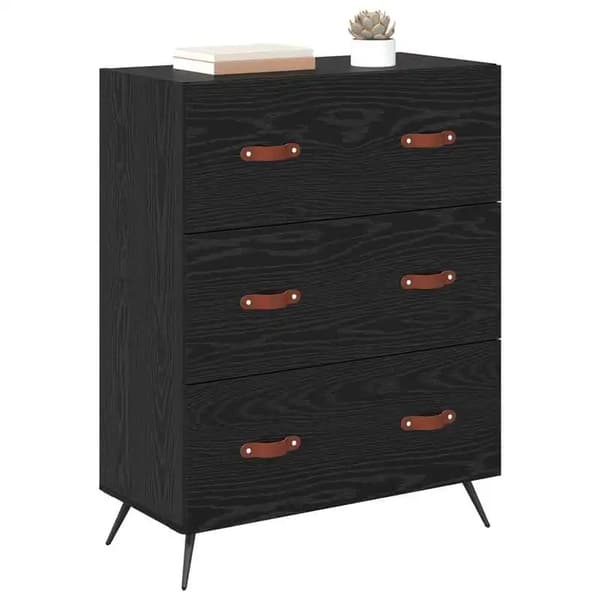 Kommode i egetræ - Skuffekommode - 69,5 x 34 x 90 cm - Trækomposit - Til opbevaring af småting - Sort