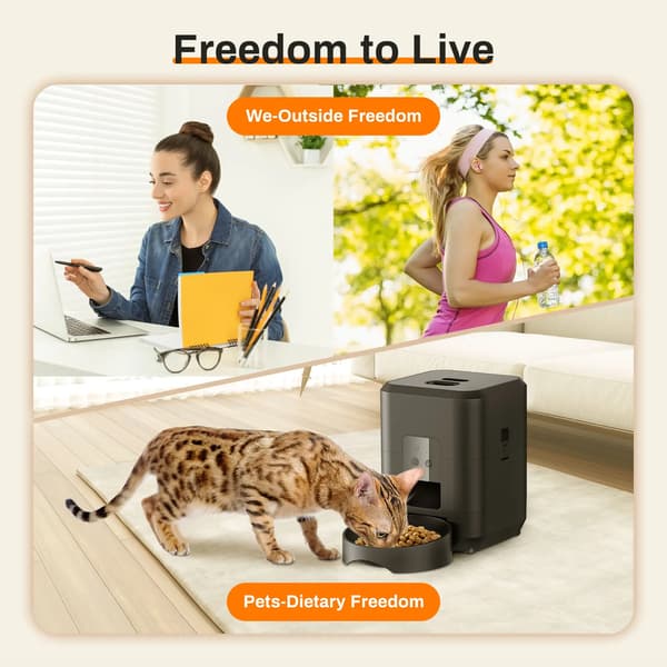 Automatisk foderautomat til kæledyr - 2L smart foderdispenser til kat og hund - WiFi APP-styring - Programmerbar timer - LCD-display - 5V USB-strøm - Sort
