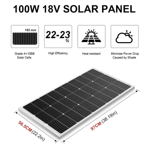 Solcellepaneler - 200W Sæt - 2x100W Paneler - Ikke Fleksibel - Ikke Foldbar - Sort