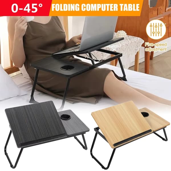 Laptopbord - Foldbart lap desk - Vippebart - Justerbart - Kopholder - Til seng og sofa - Valnød