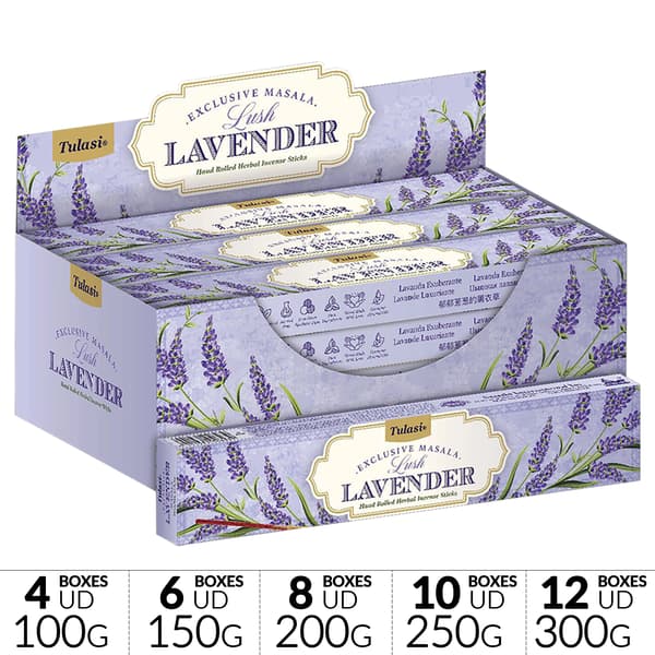 Lavendelrøgelse - Håndrullede røgelsespinde - Indisk røgelse - Gaveæske - 4 æsker, 100 g