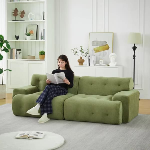 Cloud Sofa - 2-sitsig Fällsoffa - Överdimensionerad - Breda Armstöd - Knappdekor - Chenille - Skumfyllning - Grön