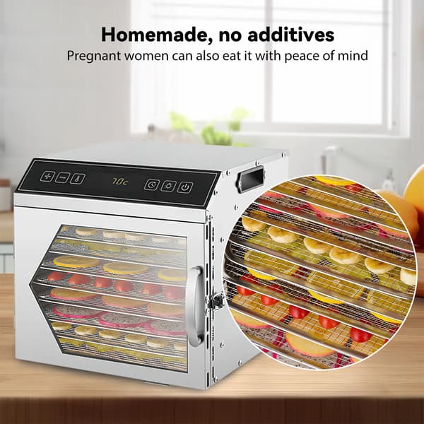 Fødevaredehydrator - Frugttørrer - 8 Bakker - Rustfrit Stål - 400 W - Timer & LED - 120–220 V AC