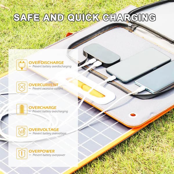 Bærbart solpanel - TSP18V 100W foldbart solcellepanel - DC 18V - USB QC3.0 - USB-C 65W
