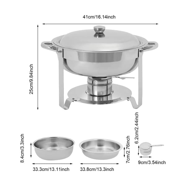 Chafing Dish Buffetsæt - Buffetvarmer - 2-delt - Rustfrit stål - Kapacitet 4,5 l - Med brænderholder