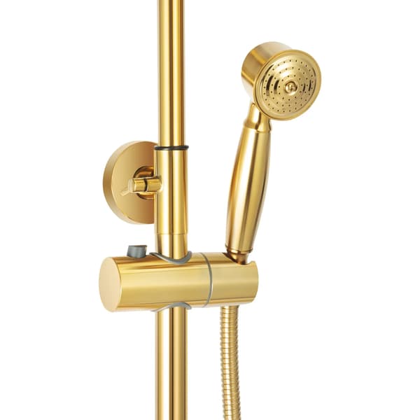 Brusersystem - Vægmonteret brusersæt - Højdejusterbar 80–117 cm - Regnbruser + håndbruser - 20 cm brusehoved - Rustfrit stål - Guld