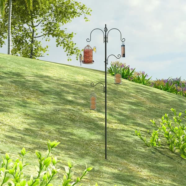 Udendørs fuglefoderstation - Fuglefoderstativ - Rustfrit stål 54,5×54,5×208 cm - 4 kroge - Armygrøn